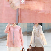 Handmade o neck linen clothes Shirts nude top half sleeve - bagstylebliss