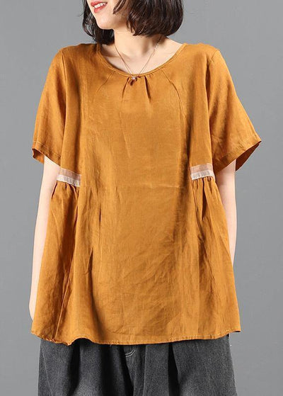 Handmade o neck Cinched Shirts yellow blouse - bagstylebliss