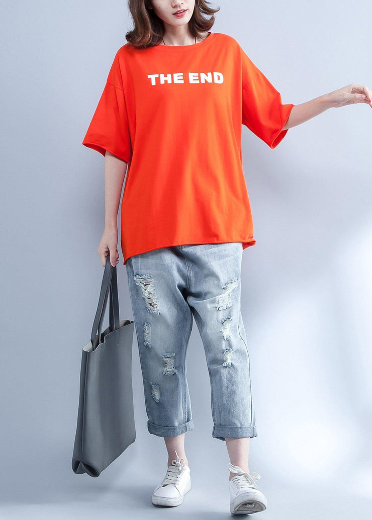 Handmade orange cotton clothes For Women prints o neck short summer shirt - bagstylebliss