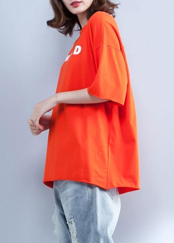 Handmade orange cotton clothes For Women prints o neck short summer shirt - bagstylebliss