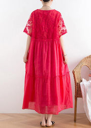 Handmade organza patchwork cotton o neck summer Catwalk red Kaftan Dress - bagstylebliss
