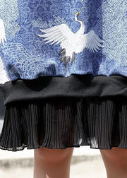 Handmade patchwork Cotton clothes Women design blue prints Dresses fall - bagstylebliss
