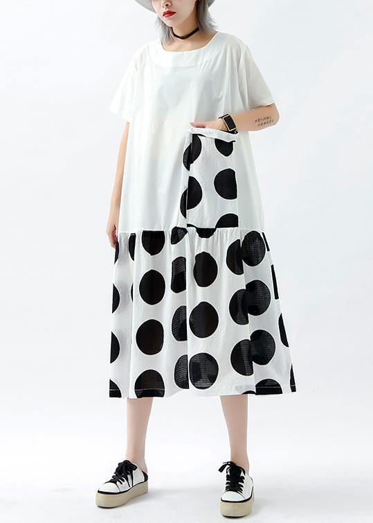 Handmade patchwork pockets linen cotton dresses Photography white dotted Dress summer - bagstylebliss