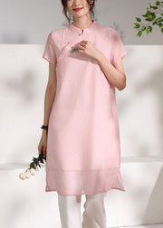 Handmade pink stand collar embroidery Dress - bagstylebliss