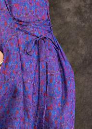 Handmade purple print linen clothes For Women v neck tie waist Maxi summer Dresses - bagstylebliss