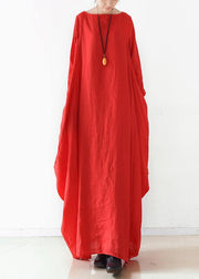 Handmade red  dress o neck long sleeve Robe Dresses - bagstylebliss