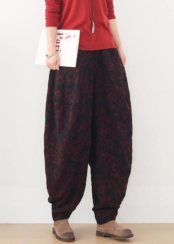 Handmade red harem pantspants  spring Jacquard design wild trousers - bagstylebliss