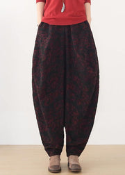 Handmade red harem pantspants  spring Jacquard design wild trousers - bagstylebliss