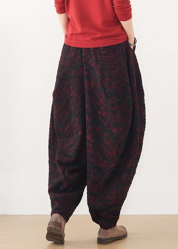 Handmade red harem pantspants  spring Jacquard design wild trousers - bagstylebliss