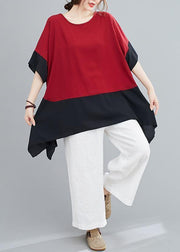 Handmade red tops o neck patchwork summer shirts - bagstylebliss