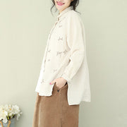 Handmade side open linen Tunic plus size Tutorials nude linen shirts lapel