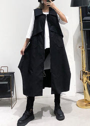 Handmade sleeveless asymmetric cotton Tunics Shape black lapel cotton Dress - bagstylebliss