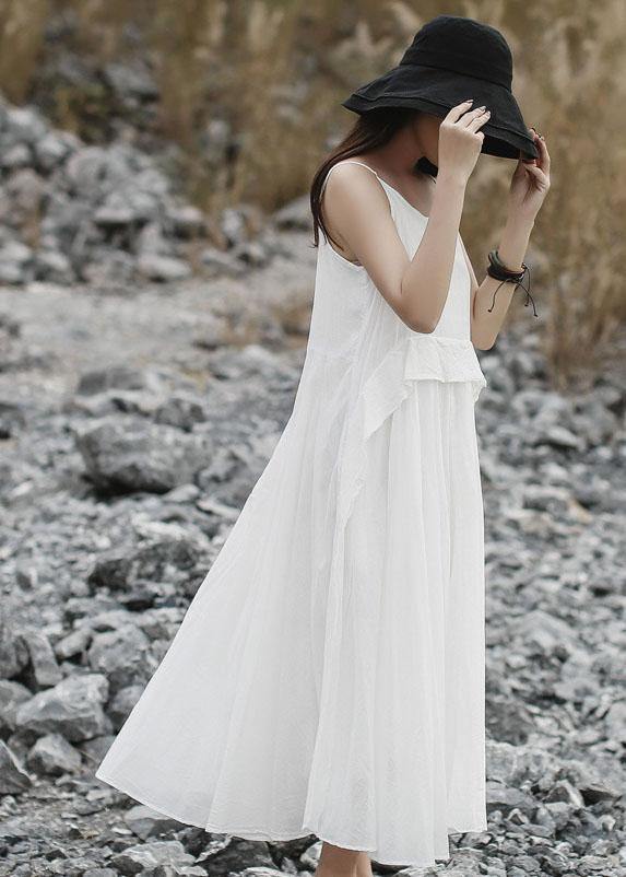 Handmade sleeveless linen dress Cotton white Dress summer - bagstylebliss