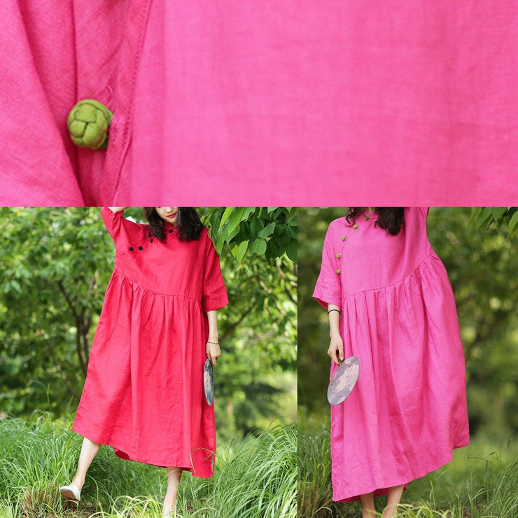 Handmade stand collar Cinched cotton dresses Tutorials rose cotton Dresses - bagstylebliss