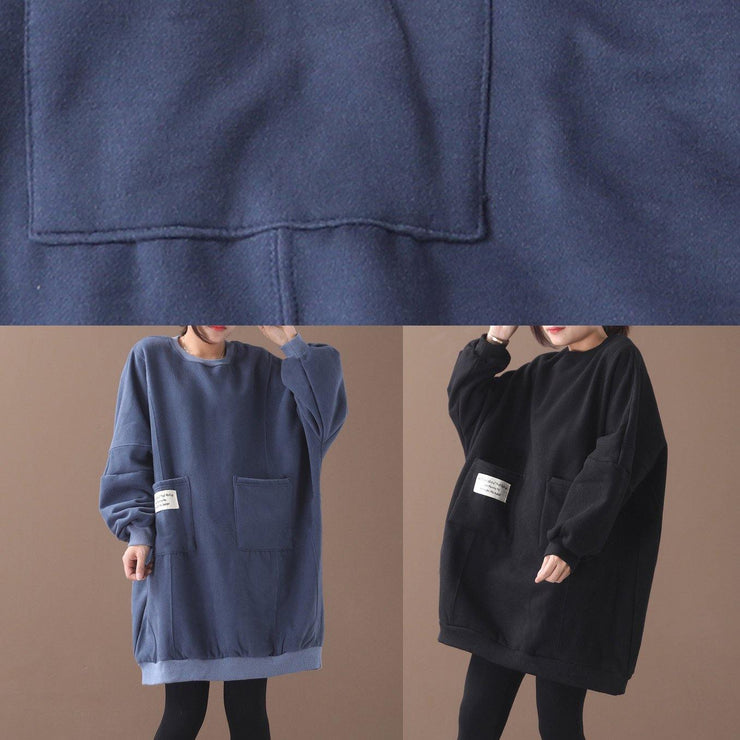 Handmade two pockets Cotton o neck clothes For Women Shape black Dresses - bagstylebliss