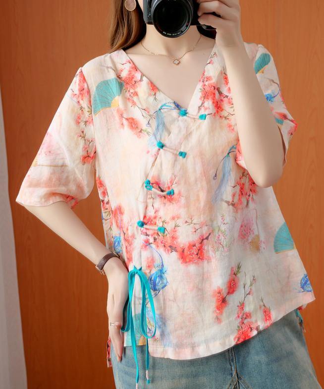Handmade v neck half sleeve summer tops women floral shirts - bagstylebliss