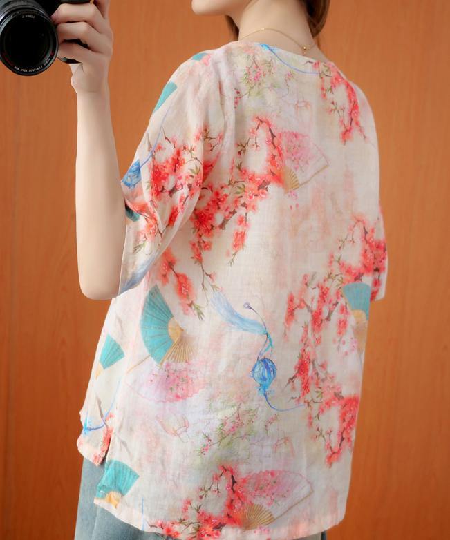 Handmade v neck half sleeve summer tops women floral shirts - bagstylebliss