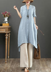 Handmade v neck linen summer shirts Gifts light blue tops - bagstylebliss