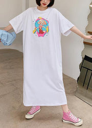 Handmade white Cartoon anime print dress o neck Robe Dresses - bagstylebliss