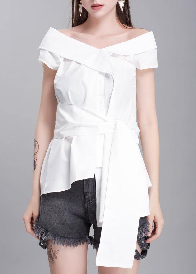 Handmade white cotton crane tops sleeveless box summer shirts - bagstylebliss