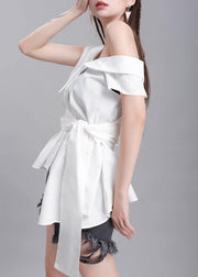 Handmade white cotton crane tops sleeveless box summer shirts - bagstylebliss