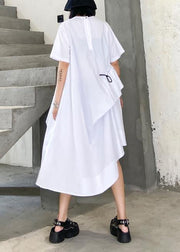 Handmade white cotton o neck drawstring Robe summer Dress - bagstylebliss