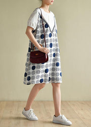 Handmade white dotted outfit o neck A Line summer Dress - bagstylebliss