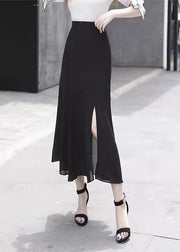 Handmade black asymmetrical design side open Plaid Chiffon Skirts Spring