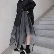Heavy Industry Color Matching Mesh Irregular Hem Semi Black Skirt - bagstylebliss