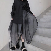 Heavy Industry Color Matching Mesh Irregular Hem Semi Black Skirt - bagstylebliss