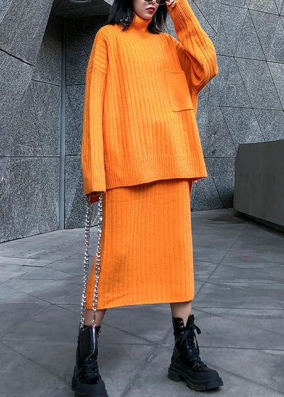 High neck sweater suit skirt two-piece long over-the-knee temperament autumn and winter knitted skirt - bagstylebliss