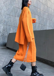 High neck sweater suit skirt two-piece long over-the-knee temperament autumn and winter knitted skirt - bagstylebliss