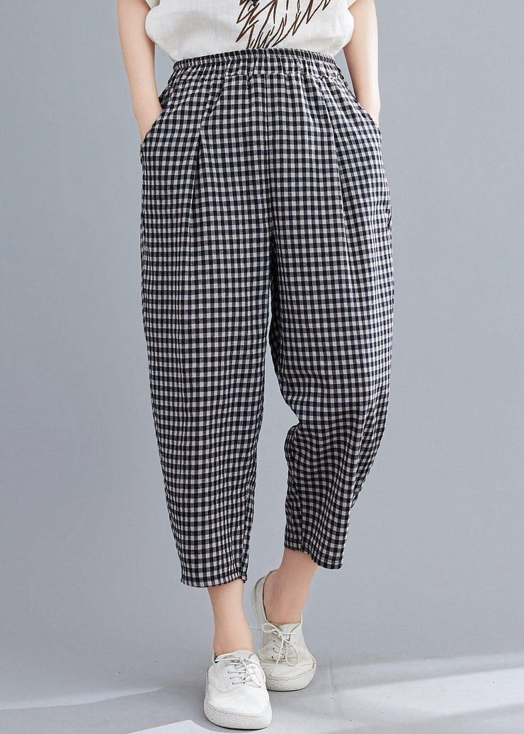 High-waist cotton linen checked harem pants - bagstylebliss