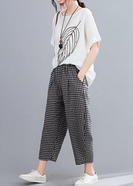 High-waist cotton linen checked harem pants - bagstylebliss