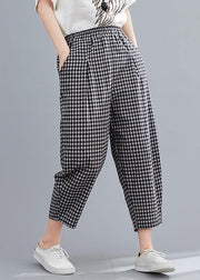 High-waist cotton linen checked harem pants - bagstylebliss