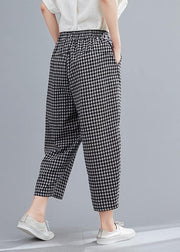 High-waist cotton linen checked harem pants - bagstylebliss