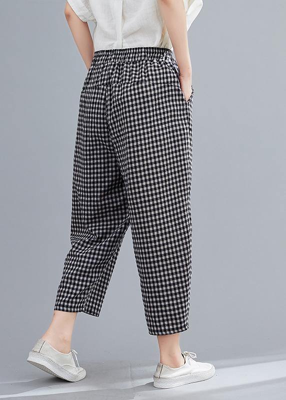 High-waist cotton linen checked harem pants - bagstylebliss