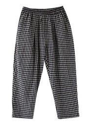 High-waist cotton linen checked harem pants - bagstylebliss