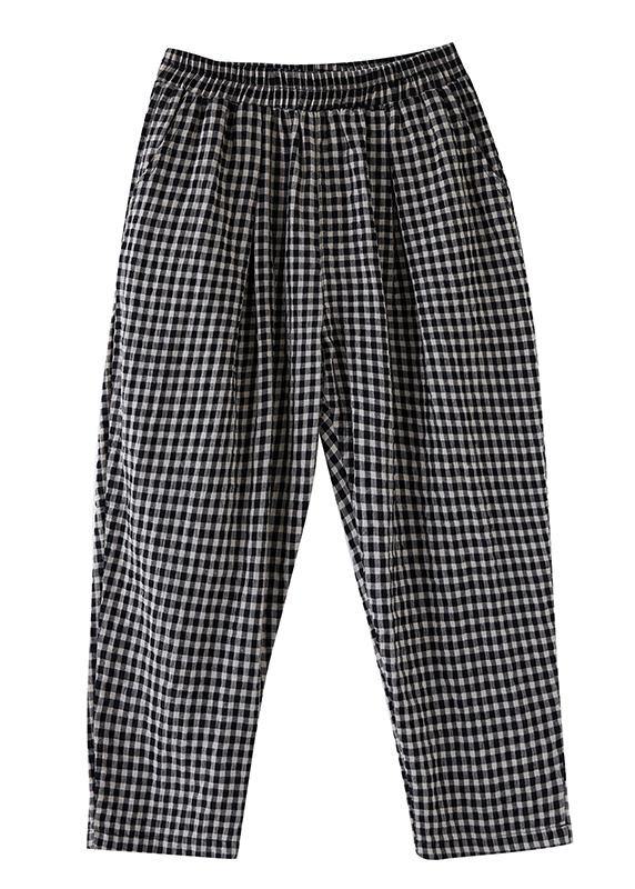 High-waist cotton linen checked harem pants - bagstylebliss