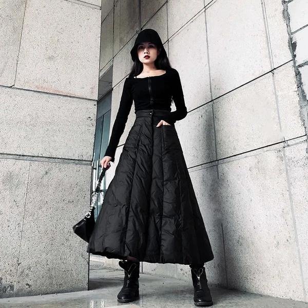 High Waist Skirt Fashion New Women Elastic Waist Black 2021 Winter Pocket Goddess Fan Casual Style Loose Skirt ( Limited Stock) - bagstylebliss