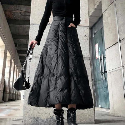 High Waist Skirt Fashion New Women Elastic Waist Black 2021 Winter Pocket Goddess Fan Casual Style Loose Skirt ( Limited Stock) - bagstylebliss