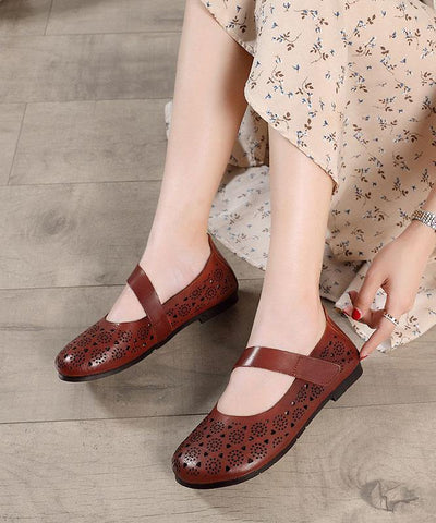 Hollow Out Brown Flat Feet Shoes Buckle Strap Flat Shoes - bagstylebliss