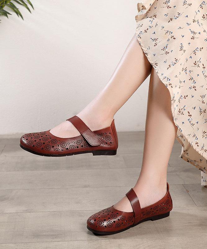Hollow Out Brown Flat Feet Shoes Buckle Strap Flat Shoes - bagstylebliss