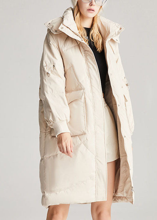 Hot Beige zippered Thick Fine Winter Duck Down  Winter Coats