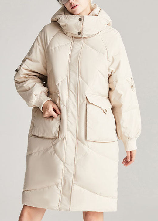 Hot Beige zippered Thick Fine Winter Duck Down  Winter Coats