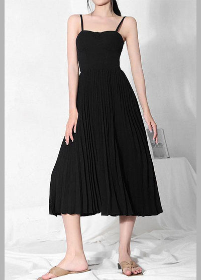 Hot Black wrinkled Patchwork Chiffon Long Dress - bagstylebliss