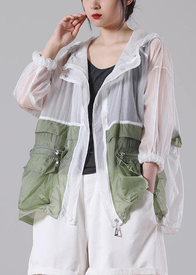 Hot Green Pockets hooded UPF 50+ Coat Jacket Summer - bagstylebliss