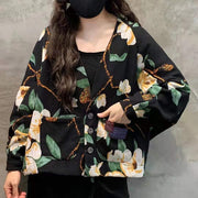 Hot Orange V Neck Pockets Loose Print Winter Cotton Coat