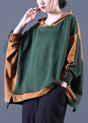 Hot Tea Green Kapuzen-Patchwork Loose Fall Sweatshirts Top