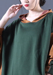 Hot Tea Green Kapuzen-Patchwork Loose Fall Sweatshirts Top